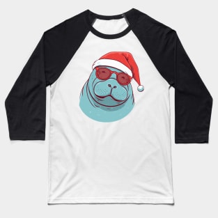 manatee in a Christmas hat Baseball T-Shirt